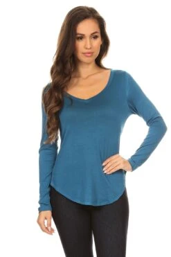 Look Your Best V-Neck Long Sleeve Top -Selected Women's Clothing Store TP1003 TEAL 2