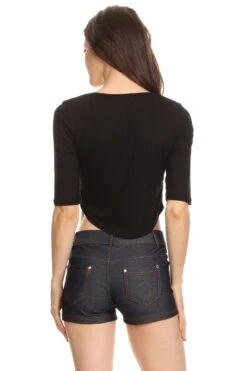 Ribbed Crop Half Sleeve Top -Selected Women's Clothing Store TP1032 BLK 4