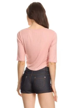 Ribbed Crop Half Sleeve Top -Selected Women's Clothing Store TP1032 MAU 4