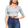 Ribbed Crop Half Sleeve Top -Selected Women's Clothing Store TP1032 U HGRY