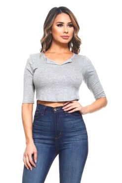 Ribbed Crop Half Sleeve Top