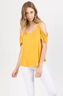 Give 'em The Cold Shoulder Top -Selected Women's Clothing Store TP1041 GLD
