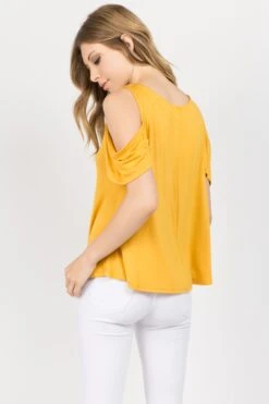 Give 'em The Cold Shoulder Top -Selected Women's Clothing Store TP1041 GLD. 4