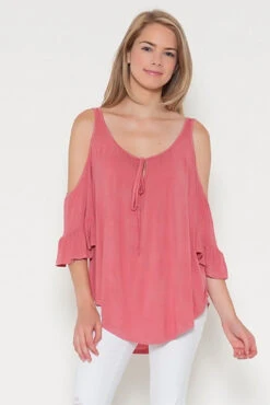 Resistible Ruffles Cold Shoulder Knit Top -Selected Women's Clothing Store TP1046 RSE
