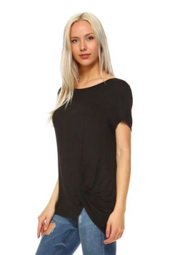 What A Twist Knotted Hem Tunic Top -Selected Women's Clothing Store TP1048 BLK 2 FS