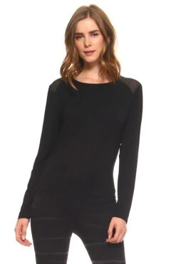 Show Some Mesh Long Sleeve Knit Top -Selected Women's Clothing Store TP1053 BLK