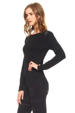 Show Some Mesh Long Sleeve Knit Top -Selected Women's Clothing Store TP1053 BLK 3