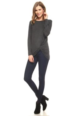 Tied Up In Knots Twisted Hem Knit Top -Selected Women's Clothing Store TP1055 HCH 5