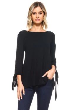 Breezy Open Sleeve Tie Up Top -Selected Women's Clothing Store TP1059 BLK