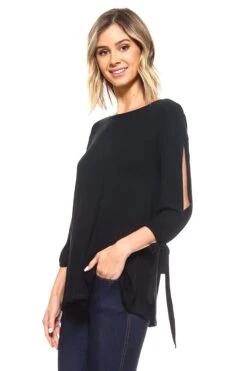 Breezy Open Sleeve Tie Up Top -Selected Women's Clothing Store TP1059 BLK 2