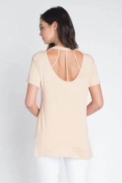 Strappy Back Short Sleeve T-Shirt -Selected Women's Clothing Store TP1066 BEI