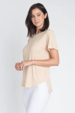 Strappy Back Short Sleeve T-Shirt -Selected Women's Clothing Store TP1066 BEI 2
