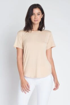 Strappy Back Short Sleeve T-Shirt -Selected Women's Clothing Store TP1066 BEI 3