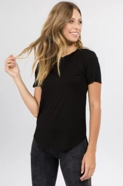 Strappy Back Short Sleeve T-Shirt -Selected Women's Clothing Store TP1066 BLK 3