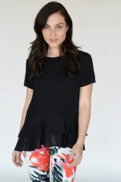 Daniella Short Sleeve Chiffon Ruffle Top -Selected Women's Clothing Store TP1091 BLK