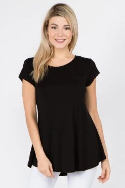 Keyhole Short Sleeve Top -Selected Women's Clothing Store TP1097 BLK