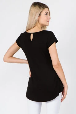 Keyhole Short Sleeve Top -Selected Women's Clothing Store TP1097 BLK bdb66103 6872 4d97 9a44 99e25e01d415