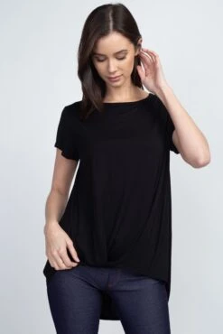 Allison Short Sleeve Pleat Hem Top -Selected Women's Clothing Store TP1098 BLK 2