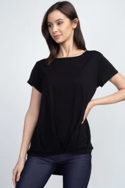 Allison Short Sleeve Pleat Hem Top -Selected Women's Clothing Store TP1098 BLK 4
