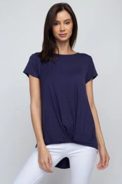 Allison Short Sleeve Pleat Hem Top -Selected Women's Clothing Store TP1098 NAV