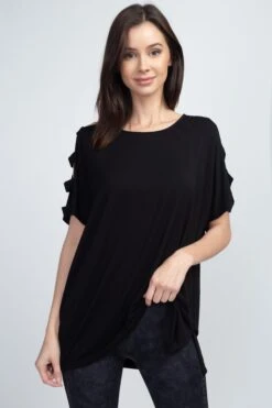 Lisa Short Dolman Sleeve Top With Lattice Detail -Selected Women's Clothing Store TP2038 BLK 3
