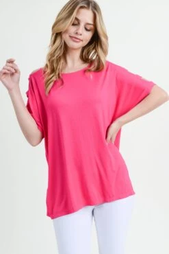 Lisa Short Dolman Sleeve Top With Lattice Detail