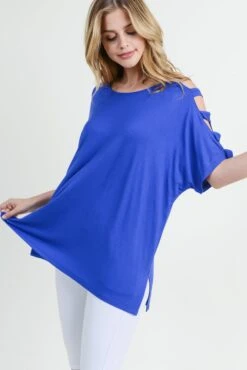 Lisa Short Dolman Sleeve Top With Lattice Detail -Selected Women's Clothing Store TP2038 RBL 2