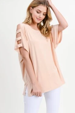 Lisa Short Dolman Sleeve Top With Lattice Detail -Selected Women's Clothing Store TP2038 SND