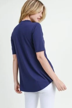 Strappy Choker Neck Detail Short Sleeve Top -Selected Women's Clothing Store TP2040 NAV 3