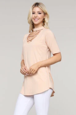 Strappy Choker Neck Detail Short Sleeve Top -Selected Women's Clothing Store TP2040 SND 2