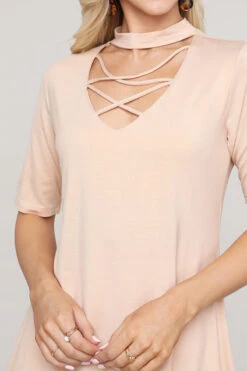 Strappy Choker Neck Detail Short Sleeve Top -Selected Women's Clothing Store TP2040 SND 4