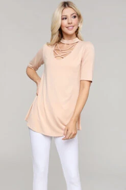 Strappy Choker Neck Detail Short Sleeve Top -Selected Women's Clothing Store TP2040 SND 6 2b45a36b dd13 4013 9824 deaf472ef407