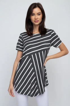 Simply Striped Short Sleeve Tunic Top -Selected Women's Clothing Store TP2043 CHA