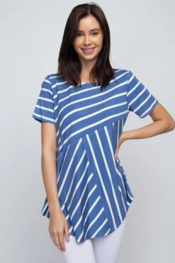 Simply Striped Short Sleeve Tunic Top -Selected Women's Clothing Store TP2043 DEM