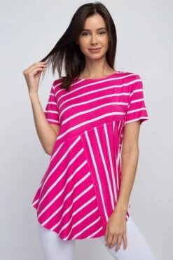 Simply Striped Short Sleeve Tunic Top -Selected Women's Clothing Store TP2043 FUS