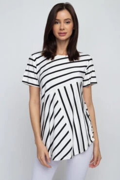 Simply Striped Short Sleeve Tunic Top -Selected Women's Clothing Store TP2043 WHT