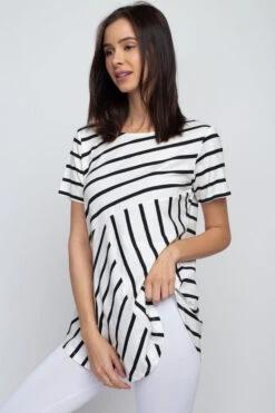 Simply Striped Short Sleeve Tunic Top -Selected Women's Clothing Store TP2043 WHT 3