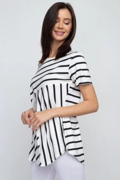 Simply Striped Short Sleeve Tunic Top -Selected Women's Clothing Store TP2043 WHT 4