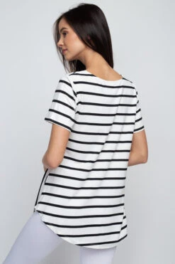 Simply Striped Short Sleeve Tunic Top -Selected Women's Clothing Store TP2043 WHT 6