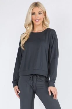 Comfy Long Sleeve Loungewear Top -Selected Women's Clothing Store TP2063 CHA l 565e4a53 2946 4432 b88d 3f2fcbead6e5
