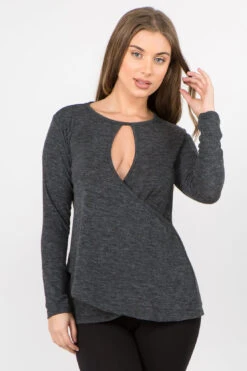 &New It's A Wrap Surplice Long Sleeve Top -Selected Women's Clothing Store TP2072 HCH