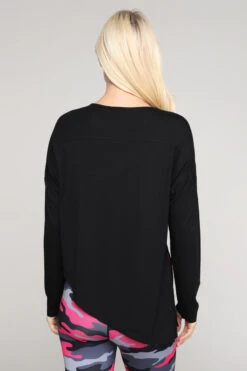 Tie Game Long Sleeve Yoga Top -Selected Women's Clothing Store TP2079 BLK 2