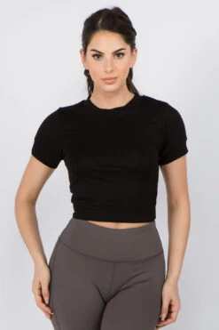 Women's Surplice Cutout Back Crop Top -Selected Women's Clothing Store TP2085 BLK 2 b501bac9 cb20 4758 834c e3e2c736cb12