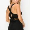 Soft Tie Back Sporty Crop Top -Selected Women's Clothing Store TP2087 BLK3