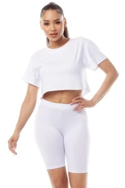 Sporty Crop Top T-Shirt -Selected Women's Clothing Store TP2234 508SD WHT 4 05314af1 eeb9 47e6 b3ab c82effea0b1a