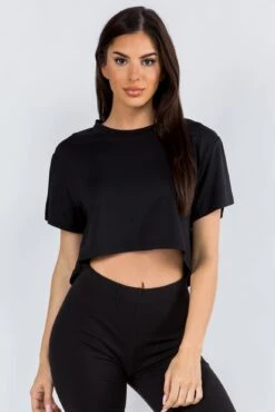 Sporty Crop Top T-Shirt -Selected Women's Clothing Store TP2234 BLK