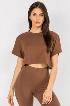 Sporty Crop Top T-Shirt -Selected Women's Clothing Store TP2234 COF