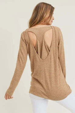 Heather Knit Cut-Out Long Sleeve Top -Selected Women's Clothing Store TP2236 CAM l