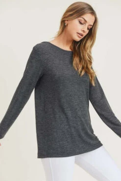 Heather Knit Cut-Out Long Sleeve Top -Selected Women's Clothing Store TP2236 HCH 6 l