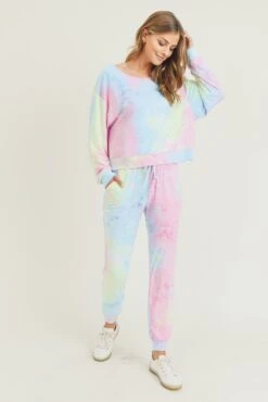 Daydreamer Tie Dye Loungewear Set -Selected Women's Clothing Store TP2240 827JG002 AQUYEL 3 5ba32f39 3556 4021 b192 51a754d0ea6f